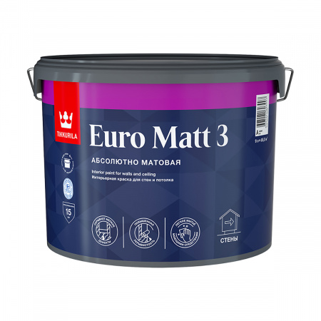 Глубокоматовая интерьерная краска Euro Matt 3 Tikkurila белый цвет 9 л