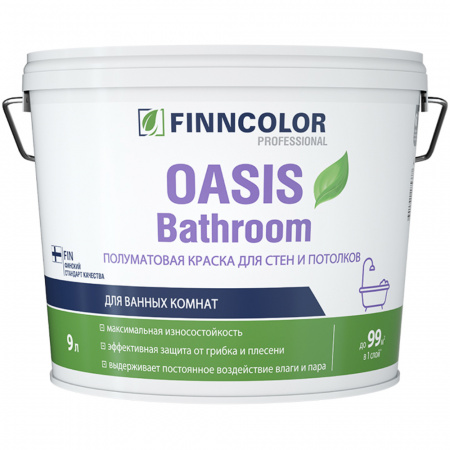 Полуматовая краска для ванных Oasis Bathroom белый цвет 9 л