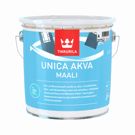 Акрилатная краска для дверей и оконных рам Unica Akva Tikkurila белый цвет 2,7 л