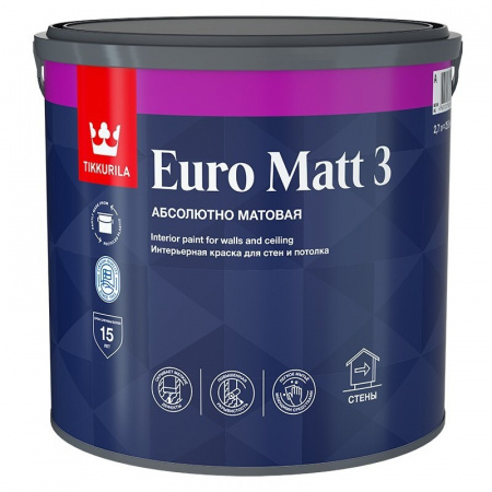 Глубокоматовая интерьерная краска Euro Matt 3 Tikkurila белый цвет 0,9 л